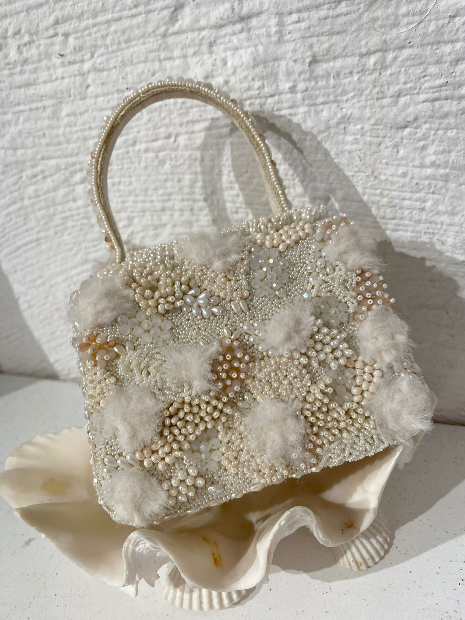 Borsa Perline Avorio