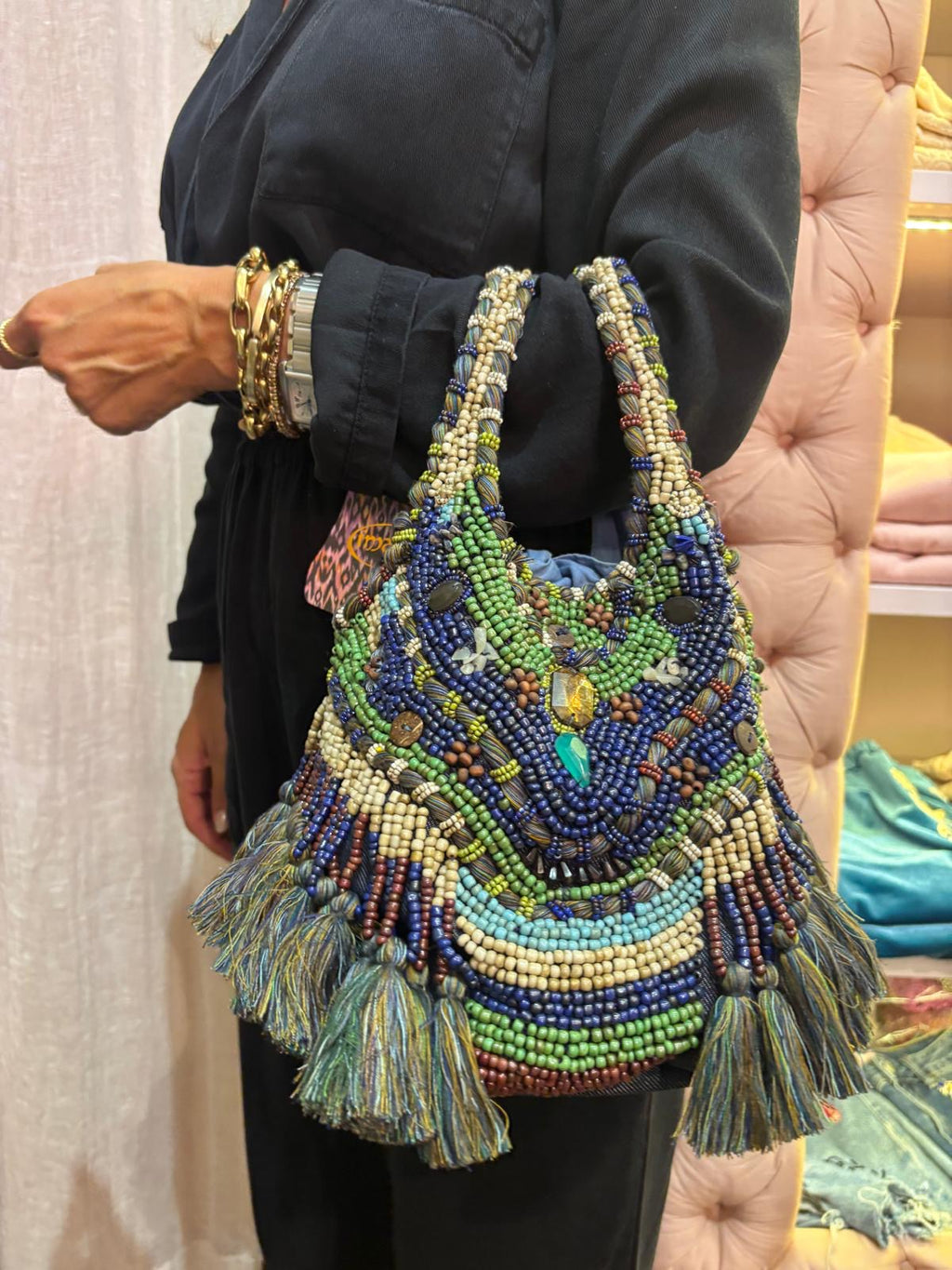 Borsa Perline Verde scuro