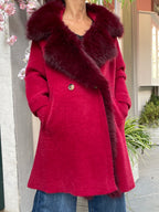 Cappotto doppiopetto con pelliccia eco