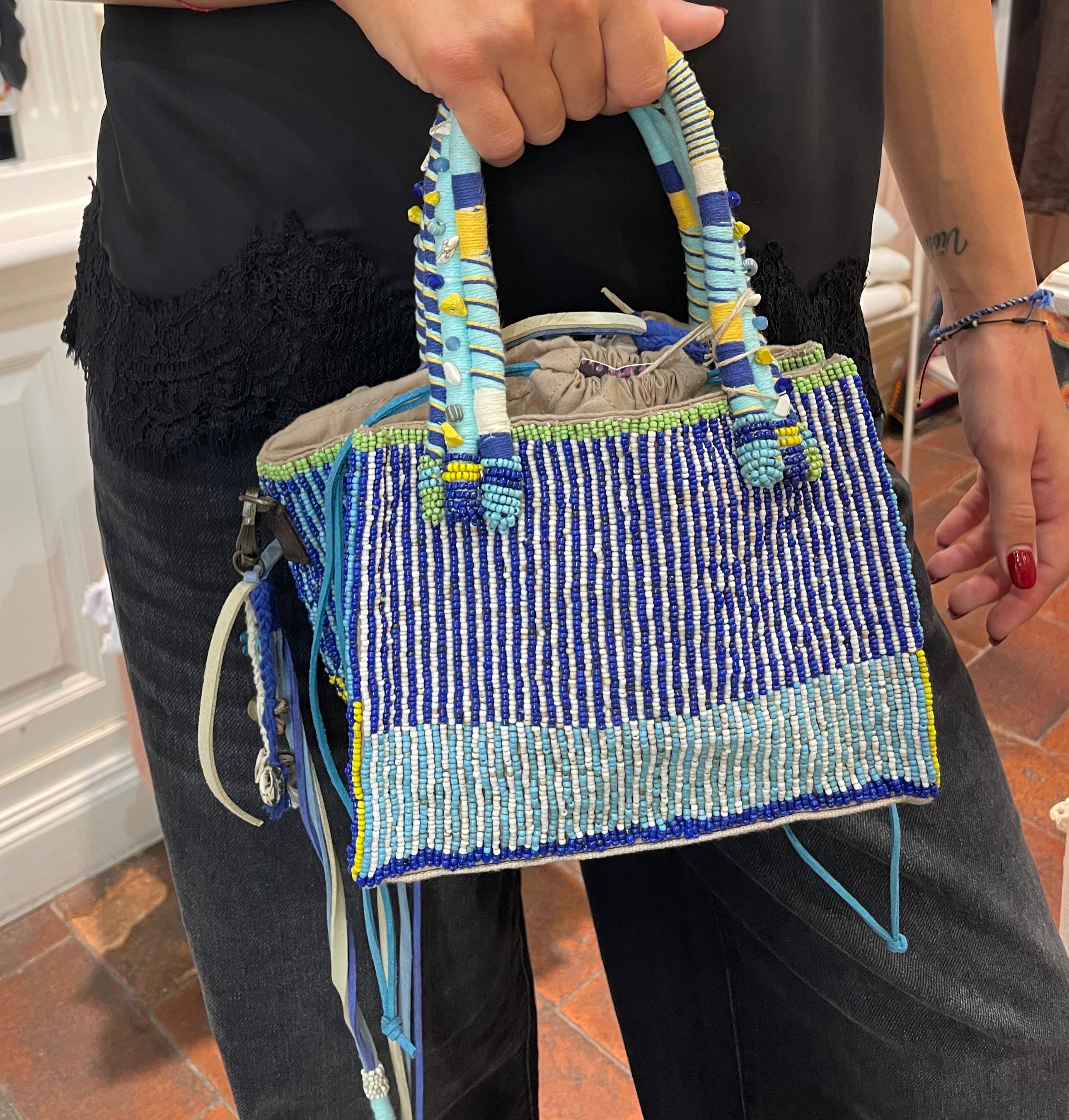 Borsa perline blu