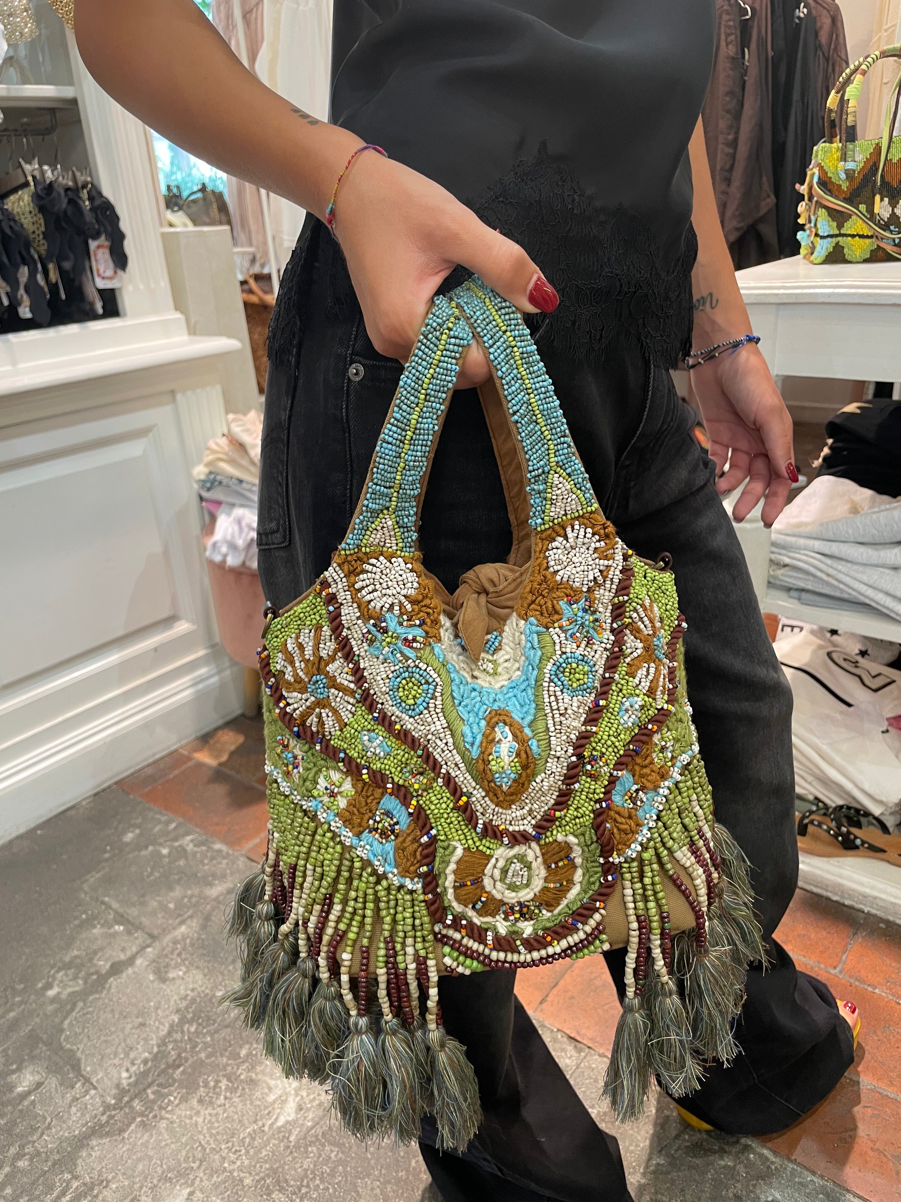 Borsa Perline Verde