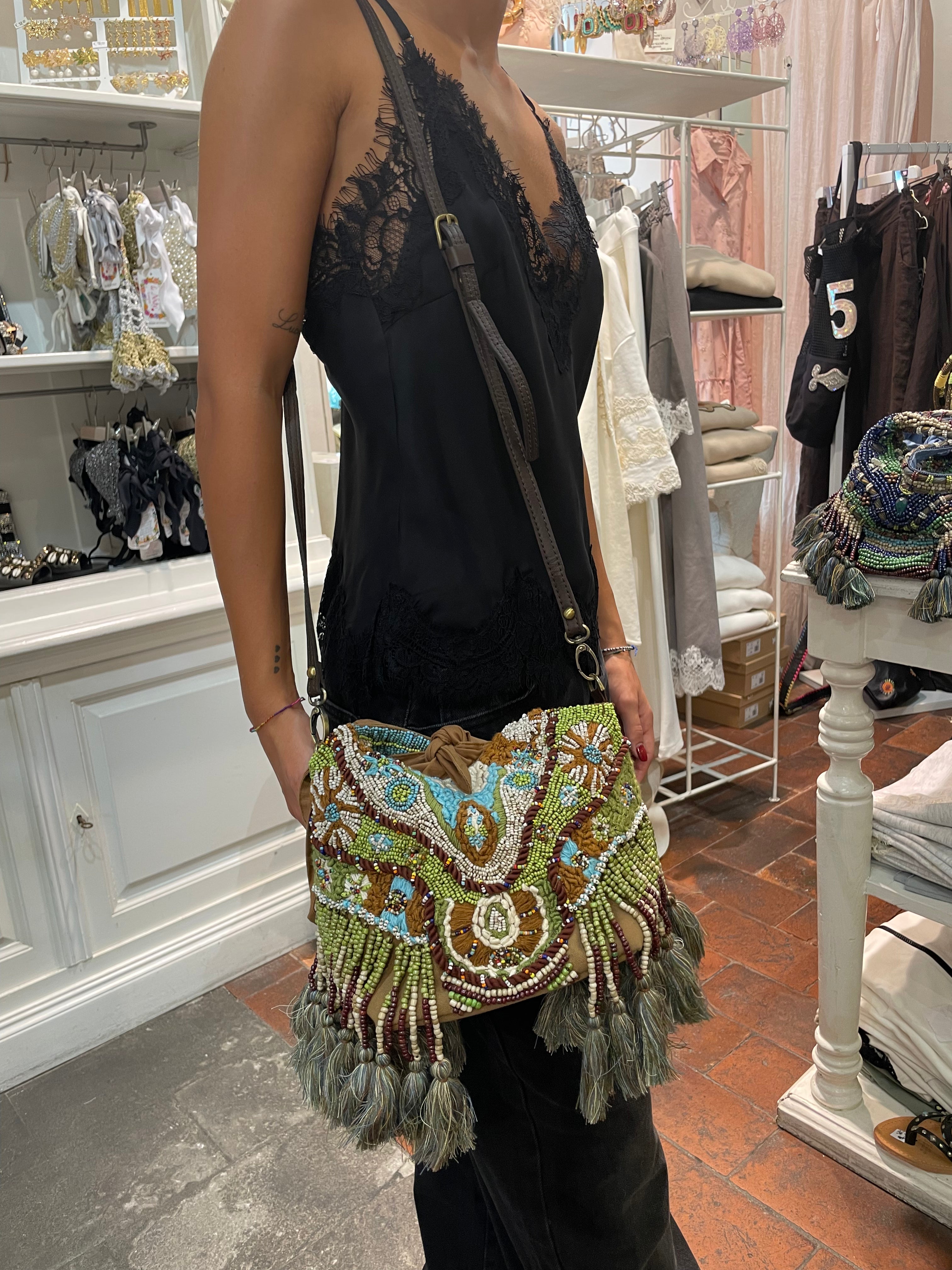 Borsa Perline Verde