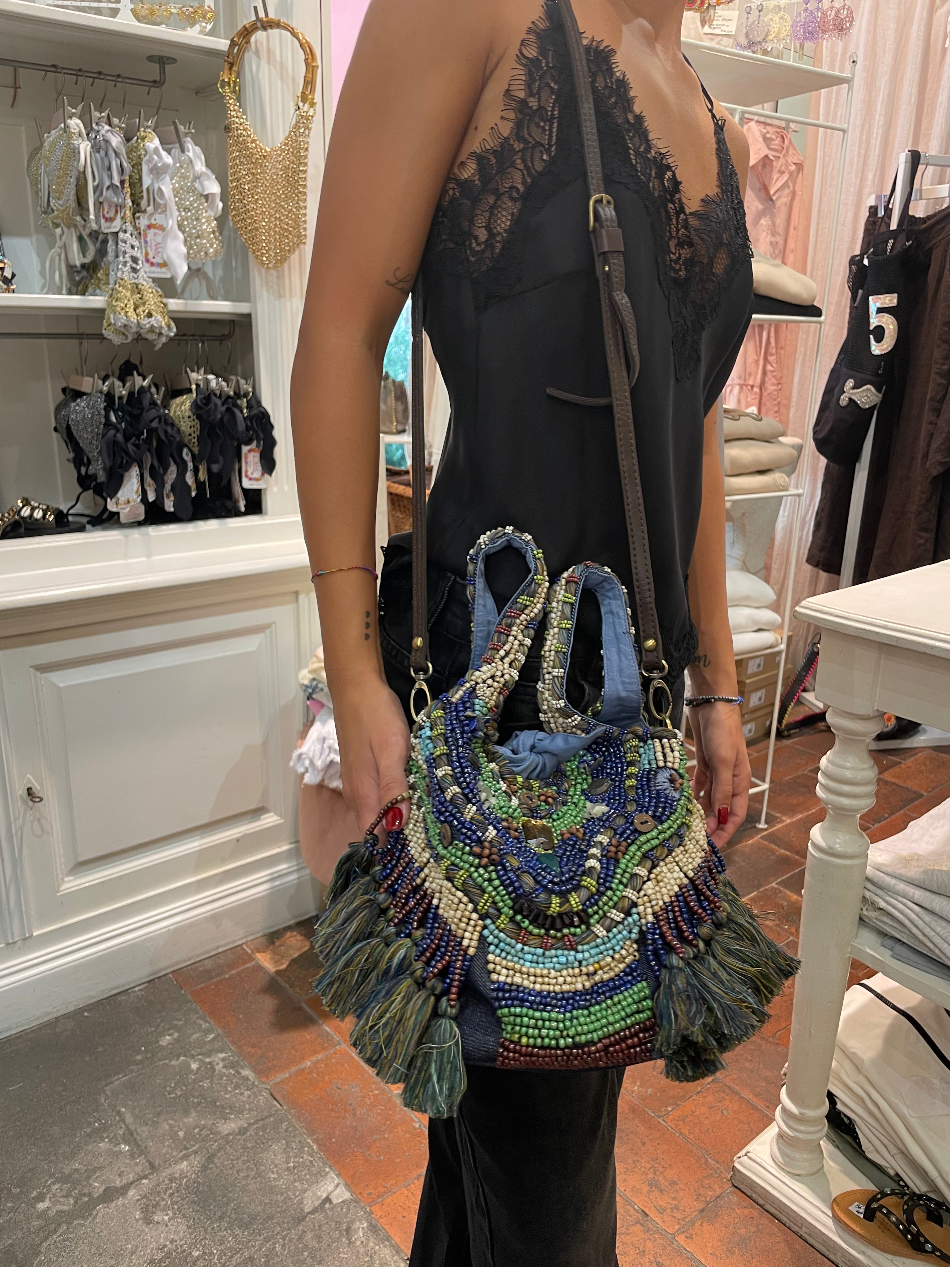 Borsa Perline Verde scuro