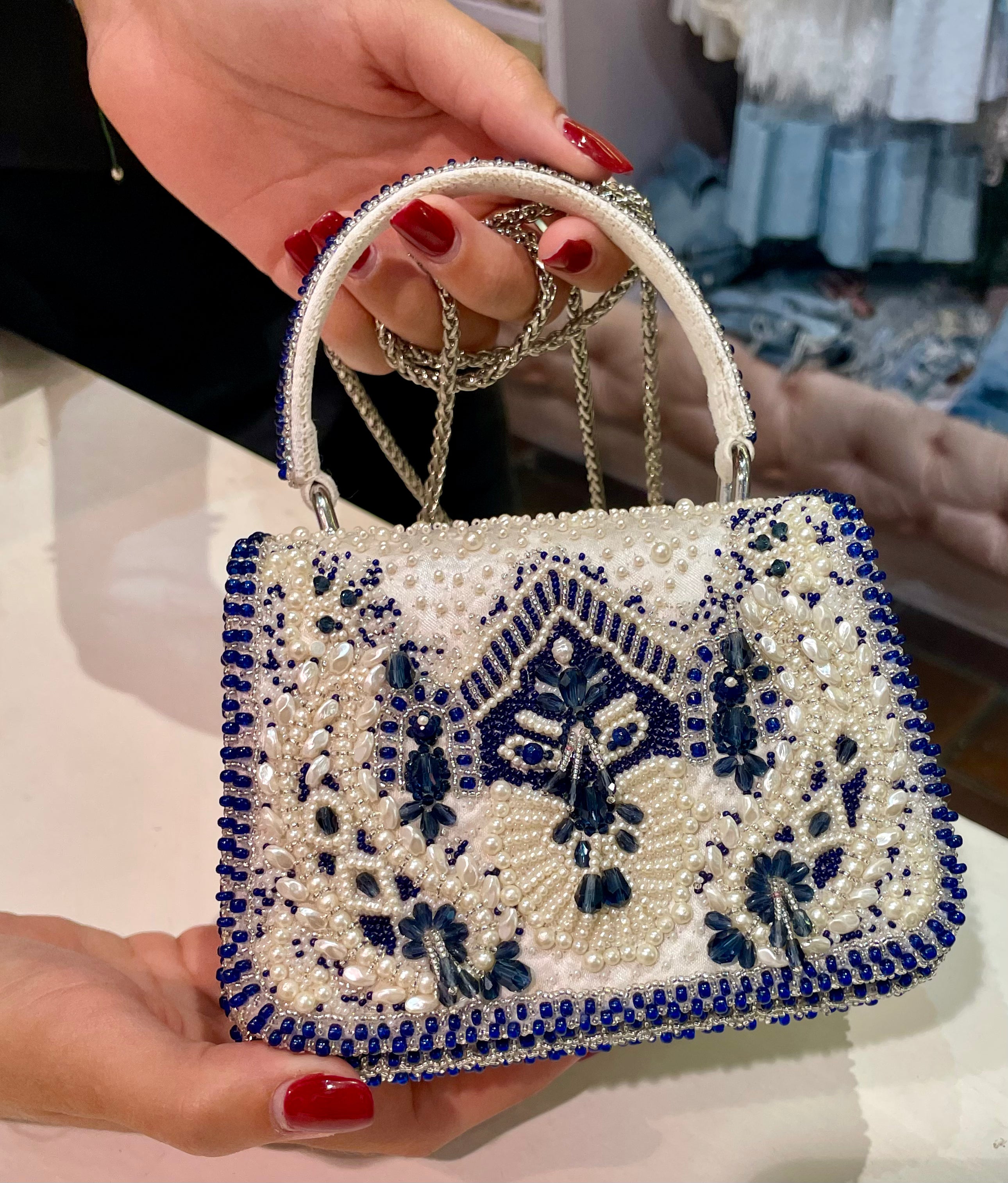 Borsa Perline avorio e blu