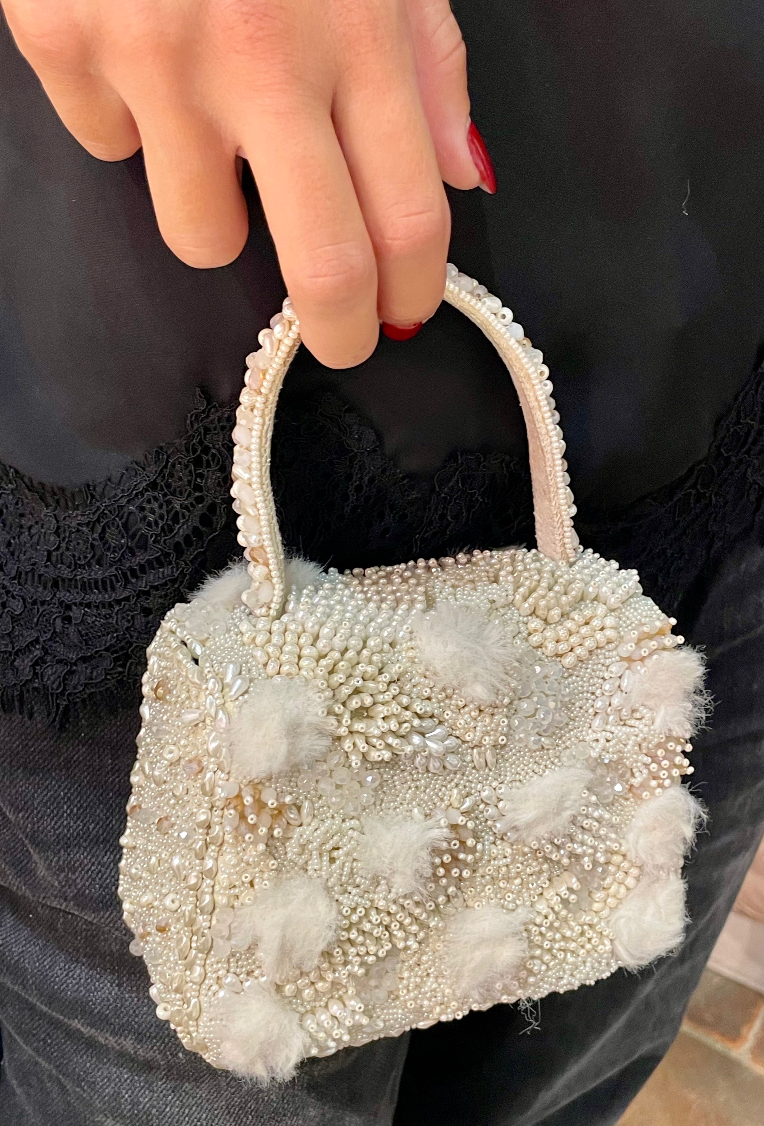 Borsa Perline Avorio