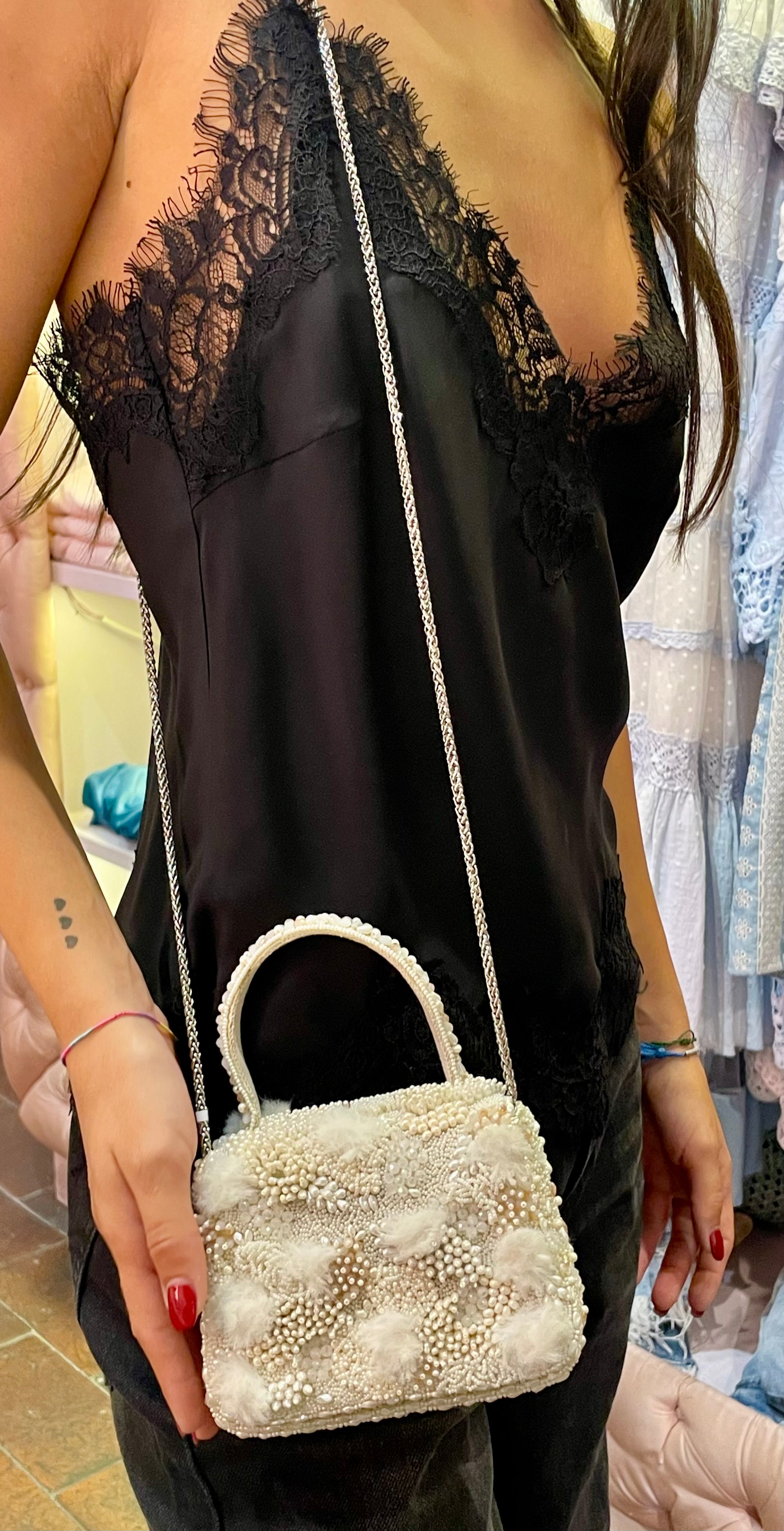 Borsa Perline Avorio