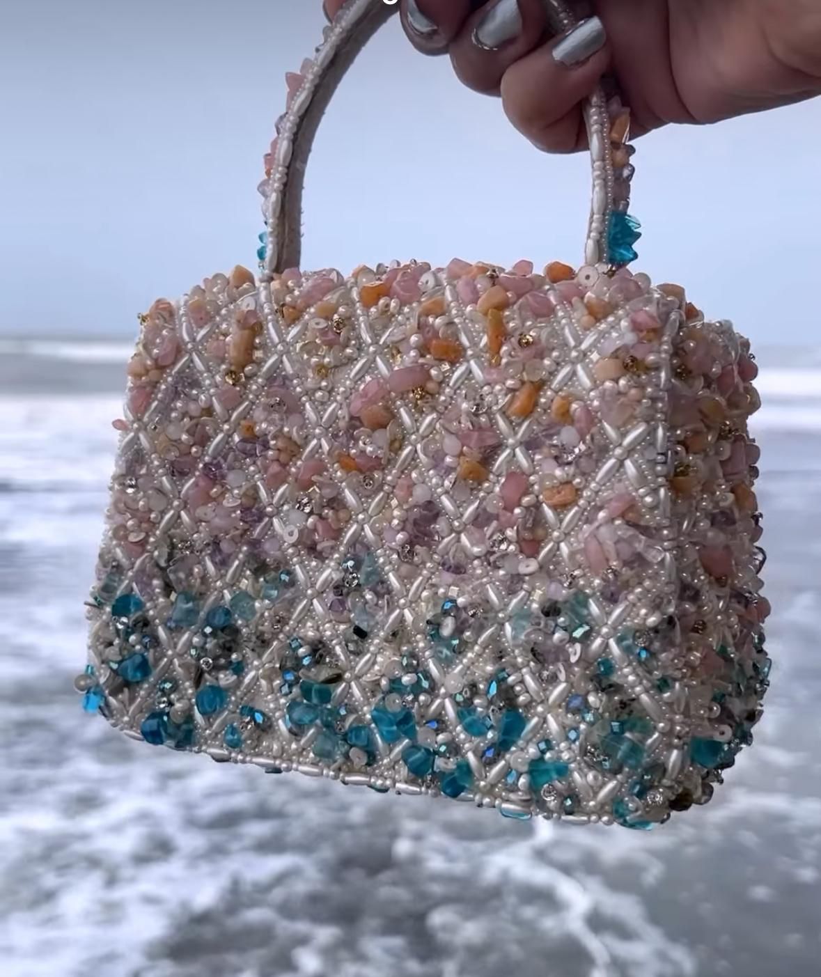 Borsa Perline rosa e azzurro