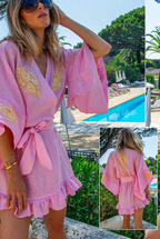 Kimono in lino e pizzo