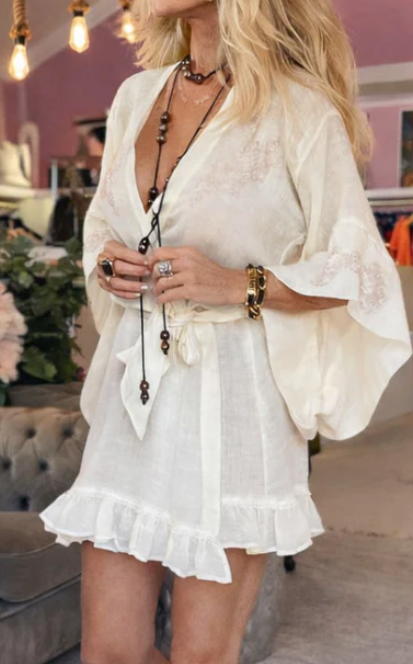 Kimono in lino e pizzo